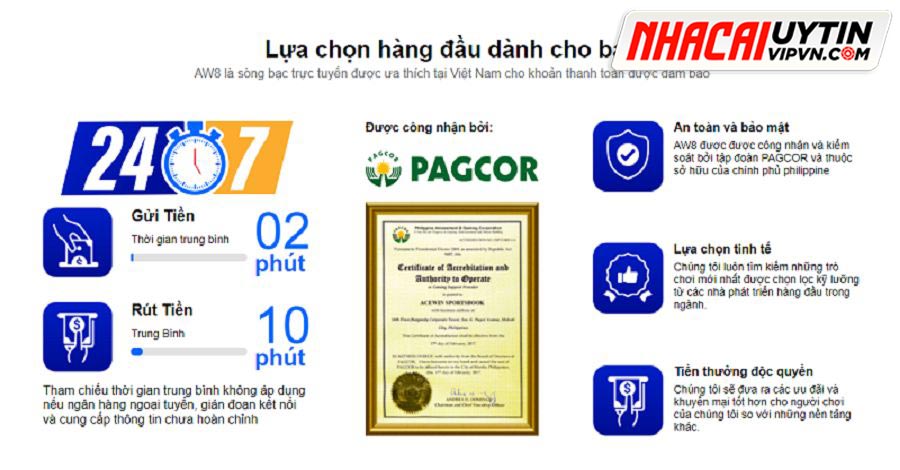 Nhà cái AW8 đảm bảo hoạt động bởi tổ chức cá cược lớn trên thế giới